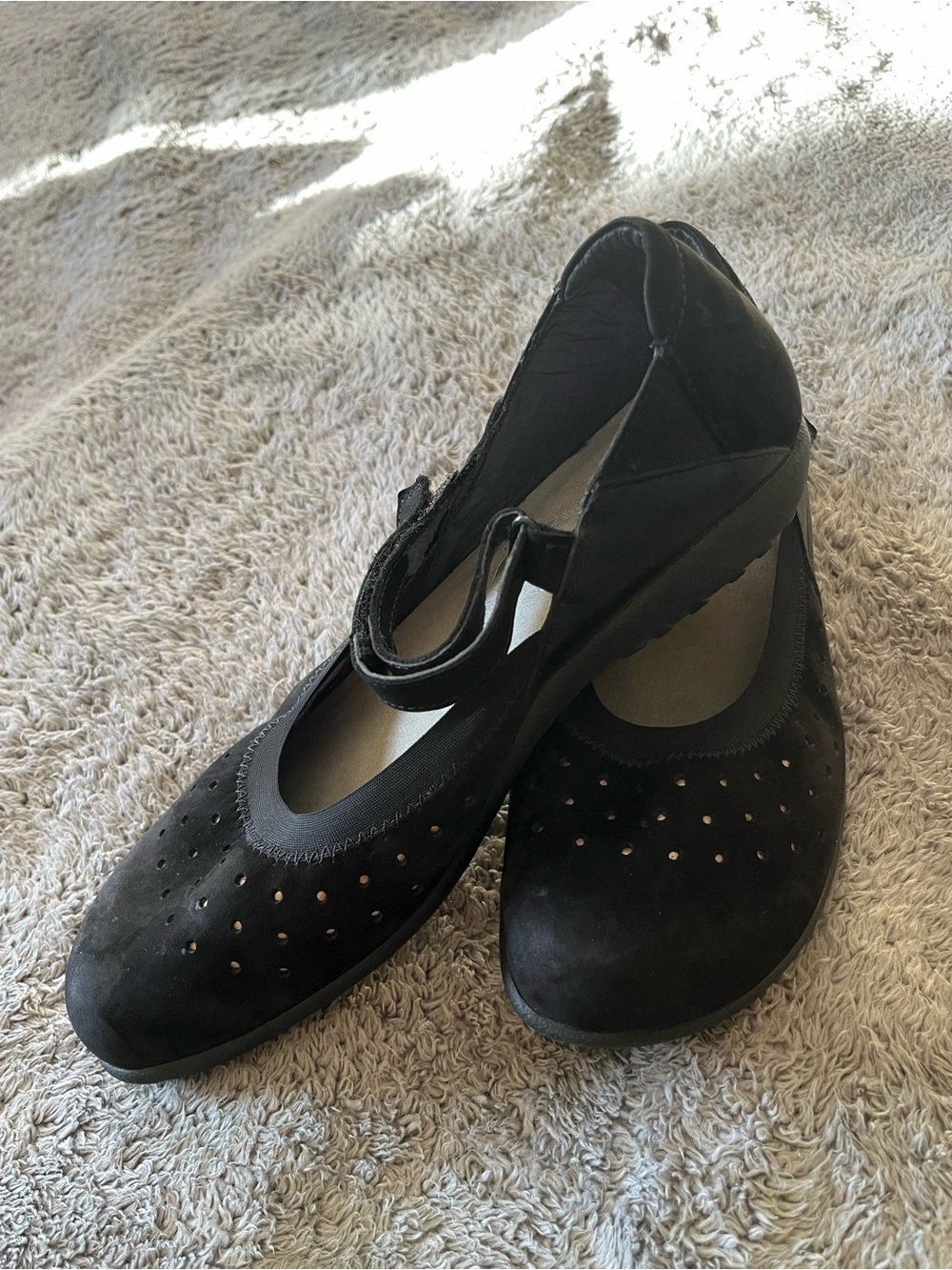 Naot Black Perforated Mary Jane Flats